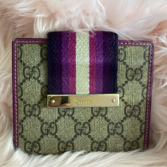 GUCCI with RARE purple striped snappy monogram bifold wallet EUC - Picture 12 of 13